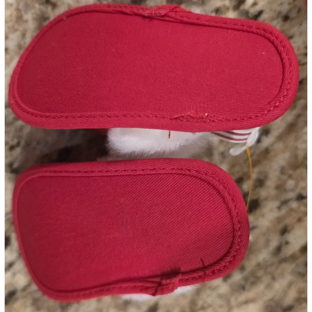 Carter's Child of Mine Baby Girl Slippers 3-6M Red Metallic White Faux Fur